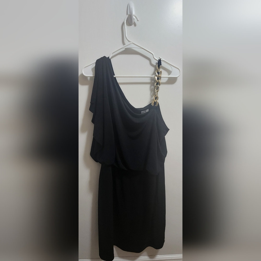 Emma & Michele Black One Shoulder Chain Strap Cocktail Dress L